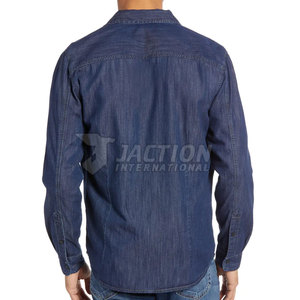 เสื้อเชิ้ตยีนส์แขนยาวผู้ชาย ดีไซน์ใหม่ ผ้าฝ้ายผสมโพลีเอสเตอร์ ขายส่งเสื้อเชิ้ตยีนส์ผู้ชาย - Product Image 3
