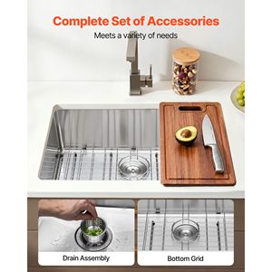 Lavello da cucina sottopiano a vasca singola da 27 pollici in acciaio inossidabile spazzolato stile rustico con accessori per lavastoviglie - Product Image 4