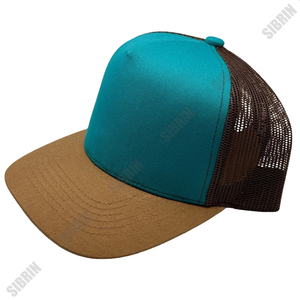 SIBRIN Custom 5 Panel Trucker Cap Teal Brown Mesh Adjustable Breathable <b>Flat</b> Brim <b>Hat</b> Motorsport Skateboarding Outdoor - Product Image 1