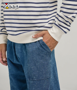XEEP – Nouveau T-shirt personnalisé à manches longues pour homme, en jersey uni polyester/coton, tricoté, brodé, avec fermeture éclair frontale, 180g, détection par aiguille, en stock - Product Image 5