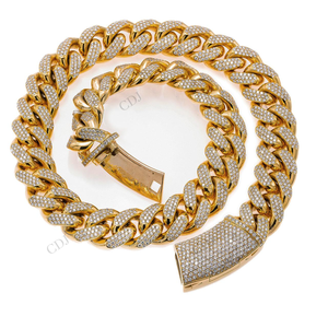Cadena Cubana Miami de 22MM, Nueva Llegada, Plata de Ley, Chapada en Oro Amarillo Sólido, con Moissanita VVS, Regalo Unisex - Product Image 3