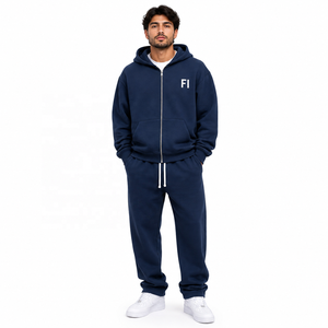 Men's Full <b>Zip</b> Hoodies Tracksuit Set Heavy Fleece Streetwear Jogger Suit with Drawstring Sweatshirt & Pants for Wholesale Supply - Product Image 1