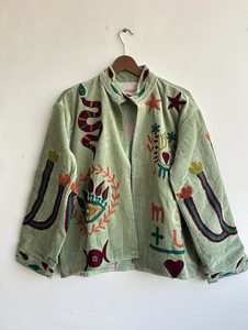 ดีไซน์เนอร์ ออกแบบอย่างมีสไตล์ สดใส ดั้งเดิม ปักลายซูซานี | เสื้อแจ็คเก็ตผ้าฝ้ายซูซานีทำมือ |   เสื้อโค้ทปักลายสไตล์โบฮีเมียน - Product Image 2