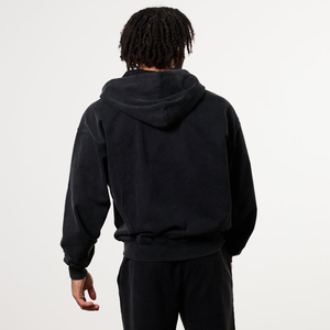 Men's Oversized Black Fleece Zip-Up <b>Hoodie</b> Regular Fit Casual Autumn Wear Solid Color Knitted Cotton Sweatshirt - Product Image 2