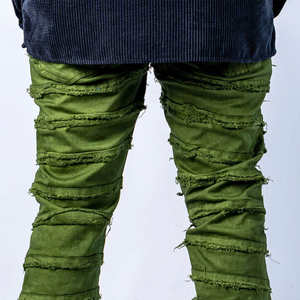 Jeans déchirés vert pour homme - Coupe slim, design patchwork, streetwear tendance, pantalon en denim décontracté - Product Image 5