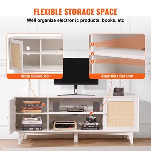 Mobile TV Boho per TV da 75 pollici, Centro Intrattenimento in Rattan con Porta, Presa Integrata e Armadietto Contenitore con 2 Ripiani - Product Image 5