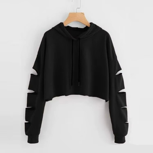 Lady Hoodies for Women <b>Crop</b> <b>Top</b> 100% Cotton Sweatshirts Wholesale With Custom - Product Image 3