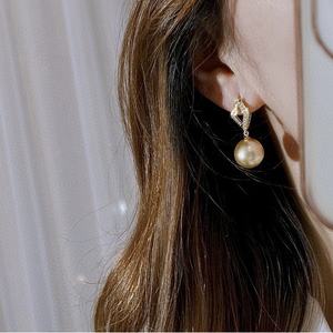 Boucles d'oreilles en perles d'or naturel 925, diamants, exquises et superbes, fermoir d'oreille, 12-11 mm, rondes, presque parfaites, pour le quotidien - Product Image 4