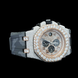 Two Tone Luxury <b>Man's</b> <b>Wrist</b> <b>Watch</b> Half Iced Moissanite Diamond Gray Black Rubber Strap MultiFunctional Dial Mechanical <b>Watches</b> - Product Image 6