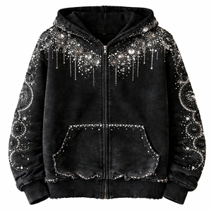 Sudadera con Capucha Unisex de Primera Calidad, Diseño Personalizado, Estilo Moderno, con Pedrería, Lavado Ácido, Talla Grande, 100% Algodón - Product Image 2