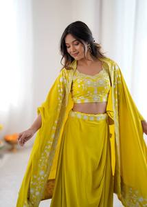 ชุด dhoti แบบบิดสไตล์ตะวันตก dhoti choli แนวเฟรนช์ฟิวชั่นเทศกาล dhoti ผ้าฝรั่งเศสเลื้อยที่ดีที่สุดสำหรับงานแต่งงานและงานเทศกาล - Product Image 5