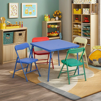 5-teiliges Langlebiges Klappbares Quadratisches Metall-Tisch-Set im Farmhaus-Stil mit 4 Stühlen für Kinder, Zuhause, Schule, Apartment, Esszimmer-Möbel