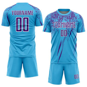 Maillot de football vintage personnalisé bleu et blanc 100 % polyester de haute qualité, faible MOQ, imprimé par transfert thermique, respirant, pour l'extérieur - Product Image 5