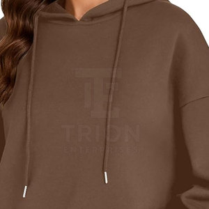 Sweat-shirt unisexe surdimensionné marron à capuche zippé en coton respirant, en molleton bouclette, couleur unie, coupe classique, pour l'automne - Product Image 4
