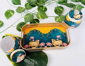 Premium Quality Metal Pichwai <b>Jar</b> with Tray Traditional Craft Elegant Storage <b>Jar</b> for Home <b>Decoration</b> and Temple Use - Product Image 2