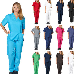 Tenue médicale OEM pour femme, ensemble de blouses bleu marine à col en V avec pantalon droit, uniforme d'hôpital en tissu tissé coton-polyester - Product Image 6