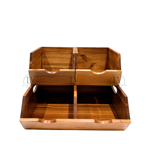 Panier en bois naturel, lot de 4 paniers de rangement empilables, ouverture frontale, pour cuisine, fruits, légumes, collations, fabriqué au Vietnam - Product Image 2