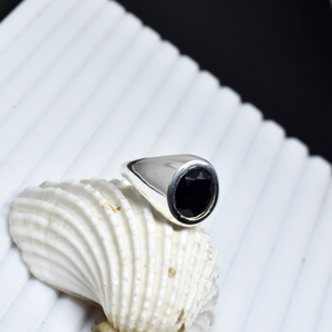 Black Onyx <b>Signet</b> <b>Ring</b> 925 Sterling <b>Silver</b> Oval Faceted Gemstone Bezel Setting Pave <b>Men</b> Minimalist Handmade Wedding Party - Product Image 2