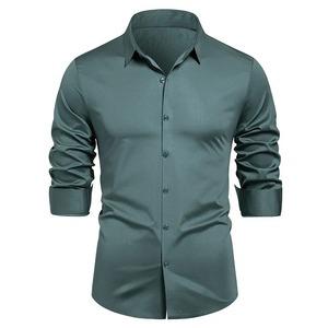 Camisa de Vestir Casual para Hombre, Manga Larga, Cuello Clásico, Color Sólido, Tejida - Product Image 2