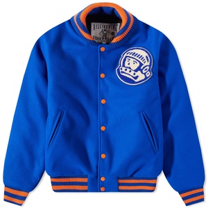 Chaqueta Varsity Personalizada con Parche Bordado de Astronauta, Chaqueta Bomber con Rayas Azul Rey y Naranja, Unisex, Estilo Urbano - Product Image 1