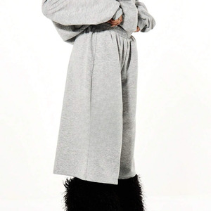 Custom Logo Plus Size Women's Gray <b>Harem</b> Pants High Waist Loose Fit Casual Knitted Solid Color Elastic Waist Spring Wear Pants - Product Image 3