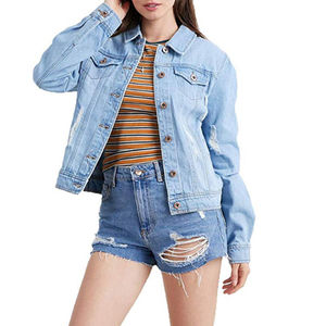 Veste en jean fine en coton bleu clair à manches longues, boutonnée, avec poches, style décontracté, motif léopard, coupe courte, style cardigan - Product Image 4