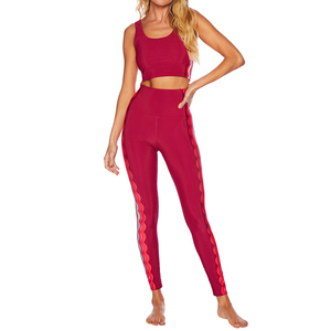Best Design Yoga <b>Crop</b> <b>Top</b> & Legging Set High-Waisted Lace Detail Spandex/Nylon Quick Dry Workout Gym Fitness - Product Image 3