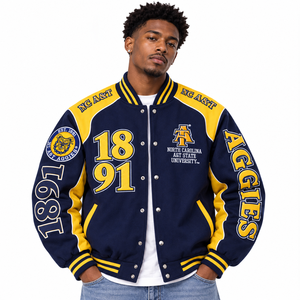 เสื้อแจ็คเก็ตวาร์ซิตี้ NC A&T Aggies สำหรับผู้ชาย สีกรมท่า-เหลือง ปักลายตัวอักษรแบบ Letterman สำหรับวิทยาลัย - Product Image 3