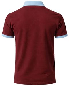 Polo de Algodón para Hombre Color Granate Personalizado con Cuello y Puños en Azul Claro, Corte Clásico, Casual, Verano, Suministro al por Mayor OEM - Product Image 2