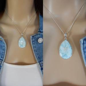 Collier en Larimar dominicain, pendentif en pierre naturelle, pierre précieuse en Larimar, argent sterling 925, bijoux faits à la main, fournisseur en gros - Product Image 5