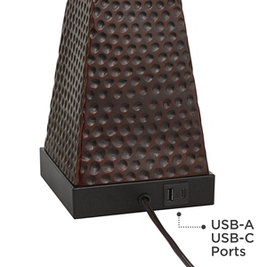 Industrial design Hammered Bronze <b>Table</b> Lamp Modern USB Charging Ports Metal Pyramid Base Fabric Shade Elegant <b>Bedside</b> Lamp - Product Image 3