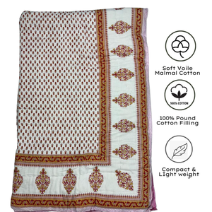 Couette réversible 100 % coton imprimée au bloc de Jaipur, motif floral pigmenté, 300 fils/cm², toutes saisons, pour la maison, l'hôtel, les cadeaux, lit simple - Product Image 3