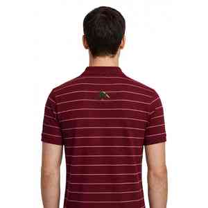 NEXTEX เสื้อโปโลลายทางสำหรับทุกเพศ สีมารูน สีชมพู แขนสั้น คอปกติดกระดุม ทรงคลาสสิค - Product Image 2
