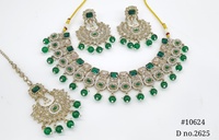 Ensemble collier et boucles d'oreilles Mehendi 10624 en laiton Polki Kundan, aspect émeraude, cadeau de mariage pakistanais pour femmes
