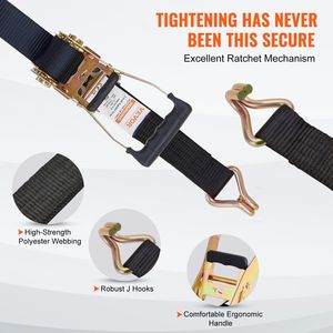 Cinghie a cricchetto Premium 4PK con doppio gancio a J, resistenza alla rottura 11128 libbre, 2 pollici x 8 pollici, accessori imbottiti per il trasporto - Product Image 3