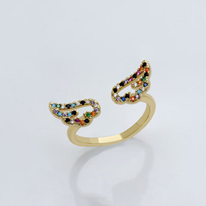 14K Gold Plated 925 Sterling <b>Silver</b> <b>Adjustable</b> Angel Wings <b>Ring</b> Multicolor CZ Stones Pave Setting for Women-Wedding Gift - Product Image 2