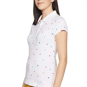 White <b>Micro</b> Printed Women's Polo Shirt Soft Cotton Blend Breathable Lightweight Golf Casual Button Polo Women's Polo Shirts - Product Image 4