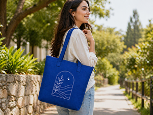 300GSM Solid Blue Canvas <b>Tote</b> Bag Large Capacity Eco Friendly Reusable Shopping Bag Custom Logo <b>Zip</b> Closure Heavy Duty Wholesale - Product Image 2