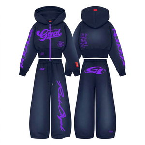 Urban Fashion Designer Hoodie Set with <b>Balloon</b> Sleeve Top Straight Leg Pants and Womens Premium Cotton Rich Fabric - Product Image 5