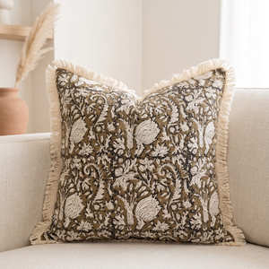 Housse de coussin décorative à imprimé floral botanique beige, avec passepoil, style campagne française, pour la décoration intérieure, 50 × 50 cm - Product Image 3