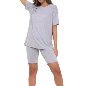 Logo personnalisé imprimé à bas prix ensemble chemise deux pièces et short pour femmes ensemble de t-shirts sport oversize à épaules tombantes vêtements pour femmes - Product Image 4