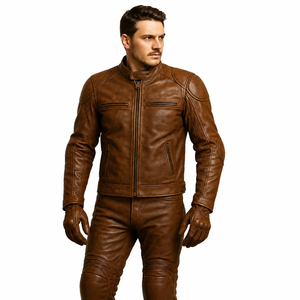 Real Cowhide Distressed Brown Leather Waterproof Plus Size Motorcycle Riding Suit <b>Biker</b> <b>Jacket</b> Pants Gloves Full Protective - Product Image 5