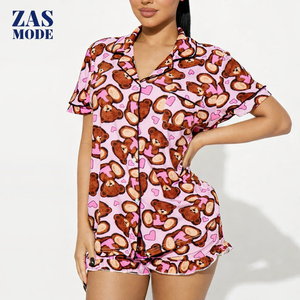 Nouveauté : Ensemble de pyjama pour femmes de haute qualité, style moderne, confortable, imprimé, manches courtes et pantalon court, ensemble 2 pièces - Product Image 1