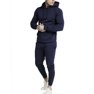 Conjunto de chándal con capucha azul marino liso para hombre, de corte regular, top de manga larga, MOQ para marcas de ropa, pantalones de chándal bordados - Product Image 6