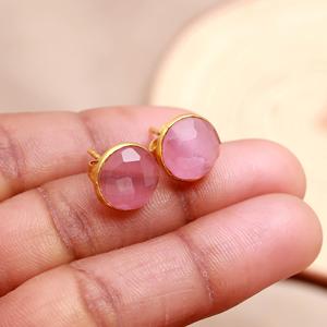 Natural Pink Monalisa Quartz Gemstone <b>Stud</b> Earring 18K Gold Plated Over 925 Sterling <b>Silver</b> - Product Image 2