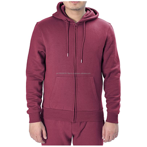 Sudadera con capucha para hombre, de manga larga, de algodón y poliéster, color liso, con cremallera, a la moda - Product Image 1