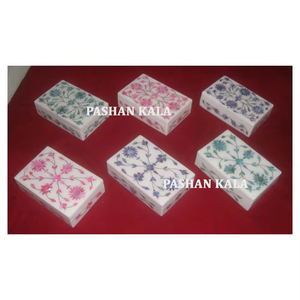 Handmade Natural White <b>Marble</b> Blue Inlay Box With Jewelry Box For Polished Inlay Work Creative Design Wholesaler And Distributor - Product Image 5