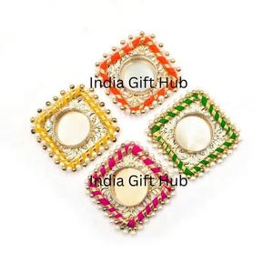 Traditional Handmade Metal Diya Pooja Diwali Festival Decoration Assorted Square Tea <b>Light</b> Candle Holders <b>Multicolor</b> - Product Image 1