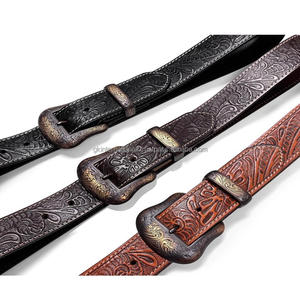 Cinturón de herramientas de cuero occidental de moda para hombre con relieve floral de mano de obra de calidad con conjunto de hebilla de diseñador de latón antiguo de 3 piezas - Product Image 5