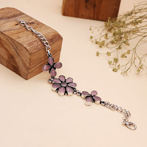 Pulsera de Latón Oxidado con Cuentas, Diseño Floral Rosa Étnico y Moderno, con Engaste de Bisel, Joyería de Moda para Mujer - Product Image 3